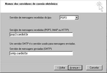 Nomes dos servidores de correio eletrnico
