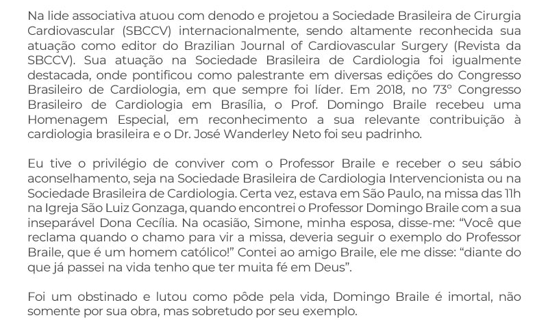 SBC Informa Adeus a Domingo Braile